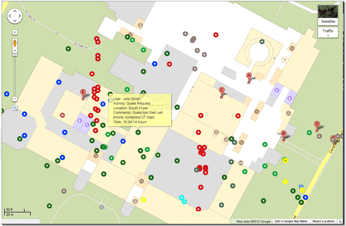Map showing security tour checkpoints