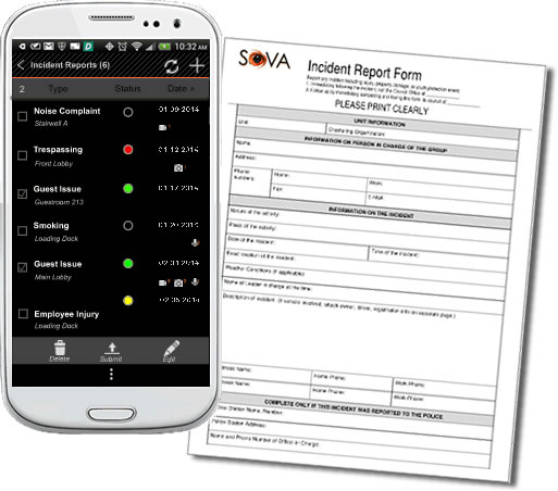 mobile device showing SOVA incident reporting